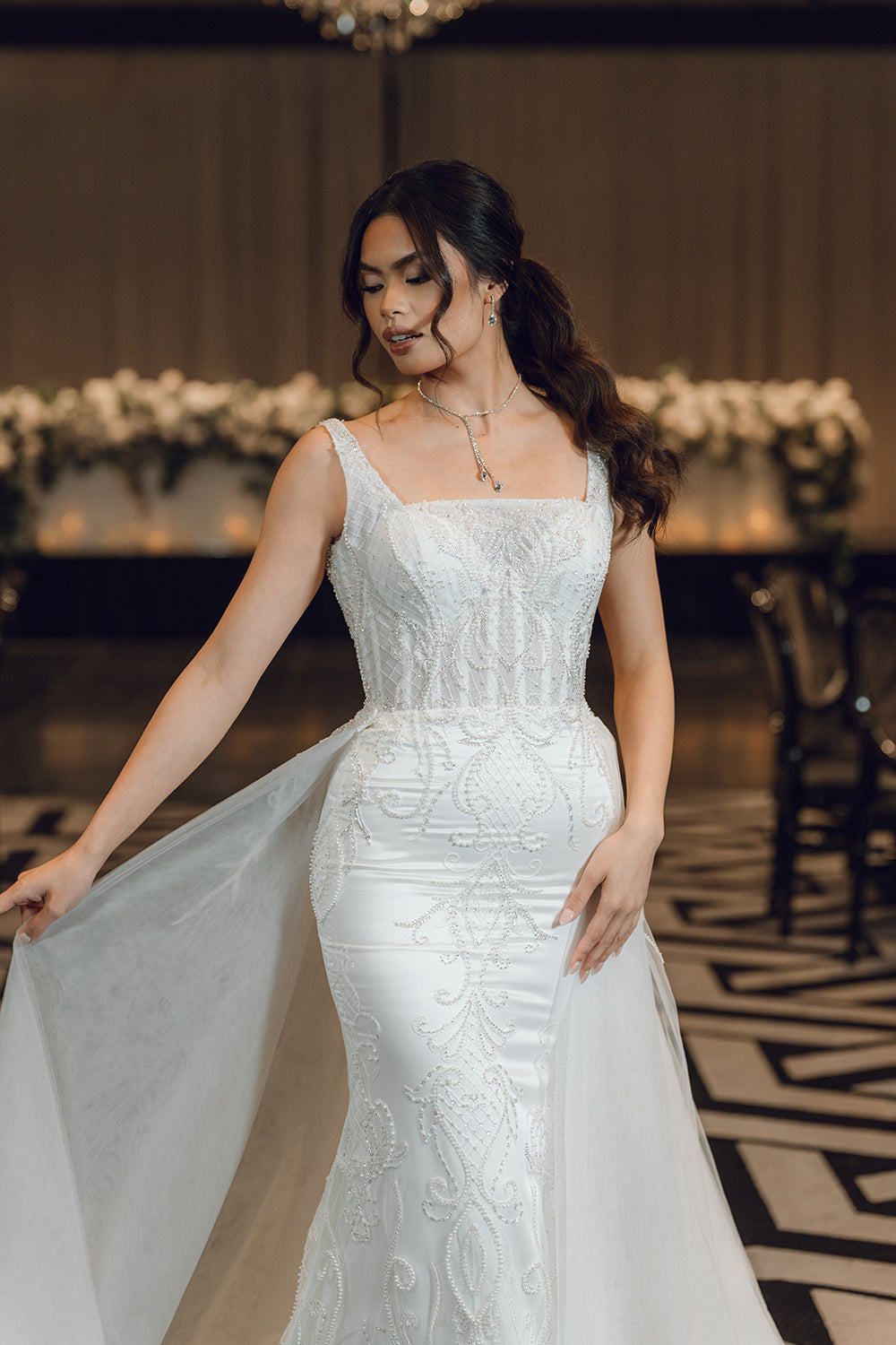 ELAINE-Fit and Flare Wedding Dress half front look 